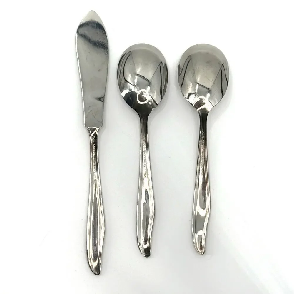 MARCREST Set of 3 Atomic Starburst MCM Sugar Spoons Butter Knife Stainless USA
